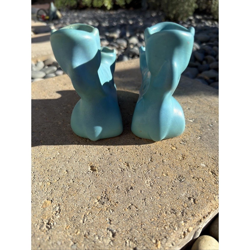 Antique Van Briggle Candlestick Holders Pair Matte Turquoise Colo‎ Springs - Picture 6 of 12